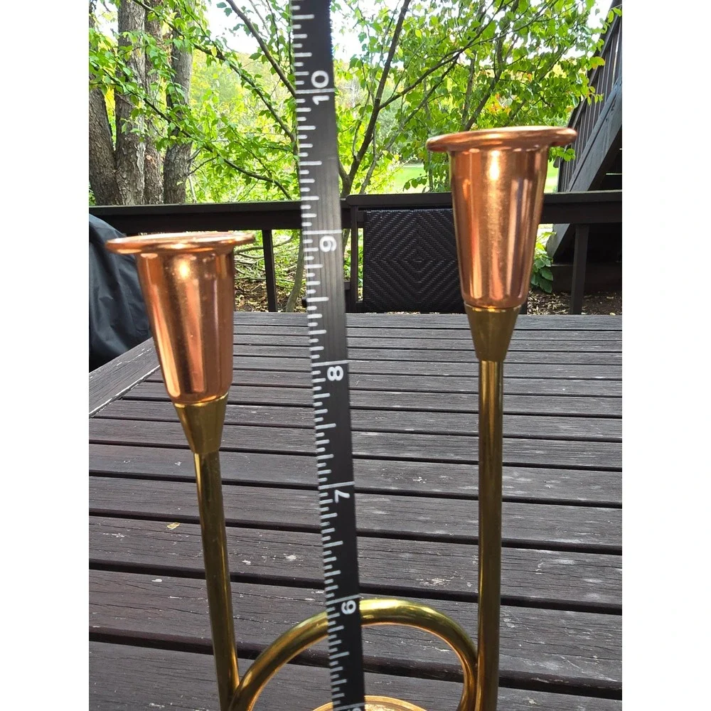 Vintage Copper Craft Guild Taunton Brass Copper Double Candlestick‎ Holder